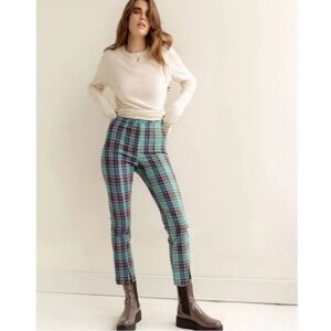 NWT urban outfitters Tessa high rise green blue plaid pants 2